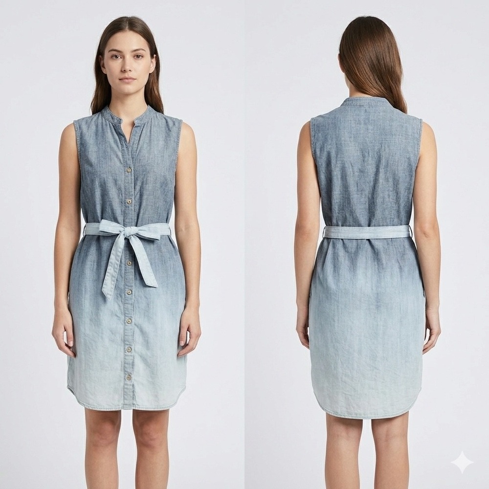 Tommy Bahama Womens Blue Ombre 100% Linen Sleeveless Belted Midi Shirtdress‎ S